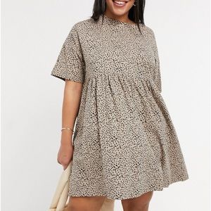 ASOS Curve Mini Smock Dress in Khaki